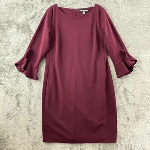 Karl Lagerfeld Paris Tulip Sleeve Crepe‎ Sheath Dress Womens 14 Eggplant Zipper